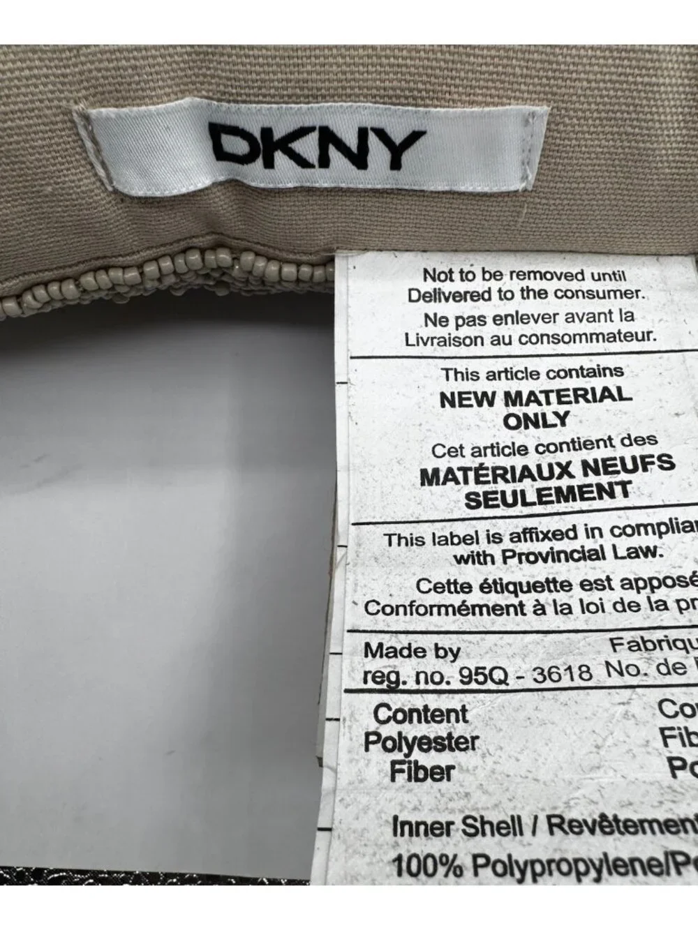 DKNY Home Gridlock Seed Bead Embellished Throw Accent Pillow 12x12 Taupe Tan EUC